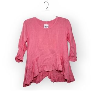 Heart's Desire by Mary Grace Pink Linen Ruffled Top with Pockets Small